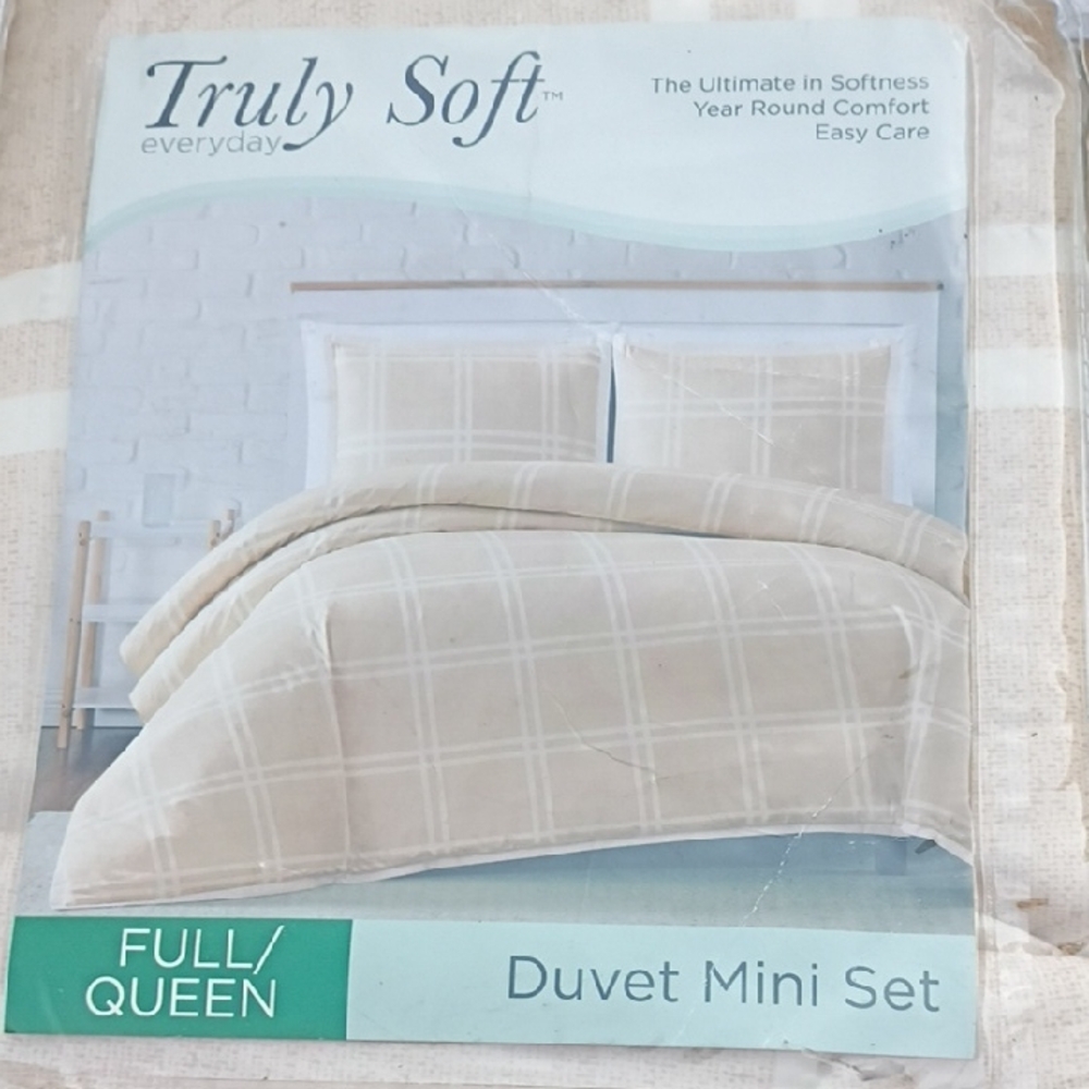 Cream Plaid Duvet Mini Set - Full/Queen